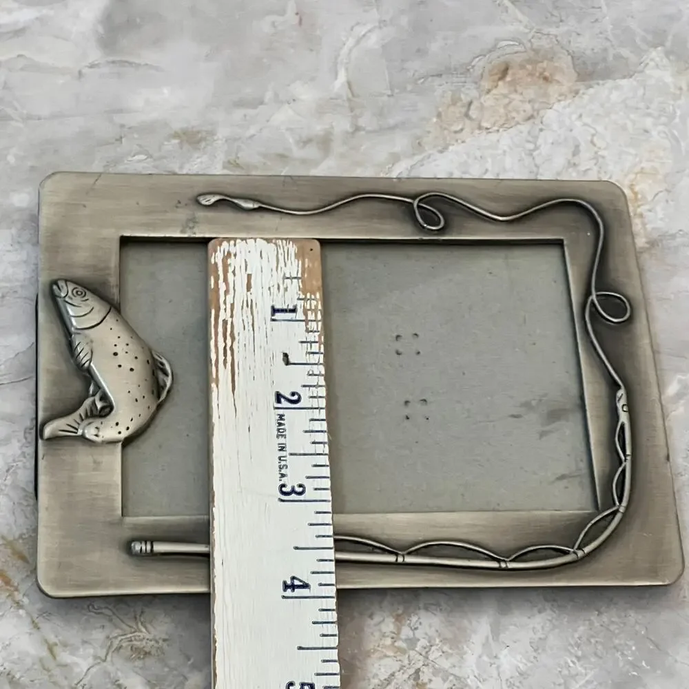 SixTrees Pewter Photo Frame 4.5 x 6 in Fish and Fishing Rod Design London NY